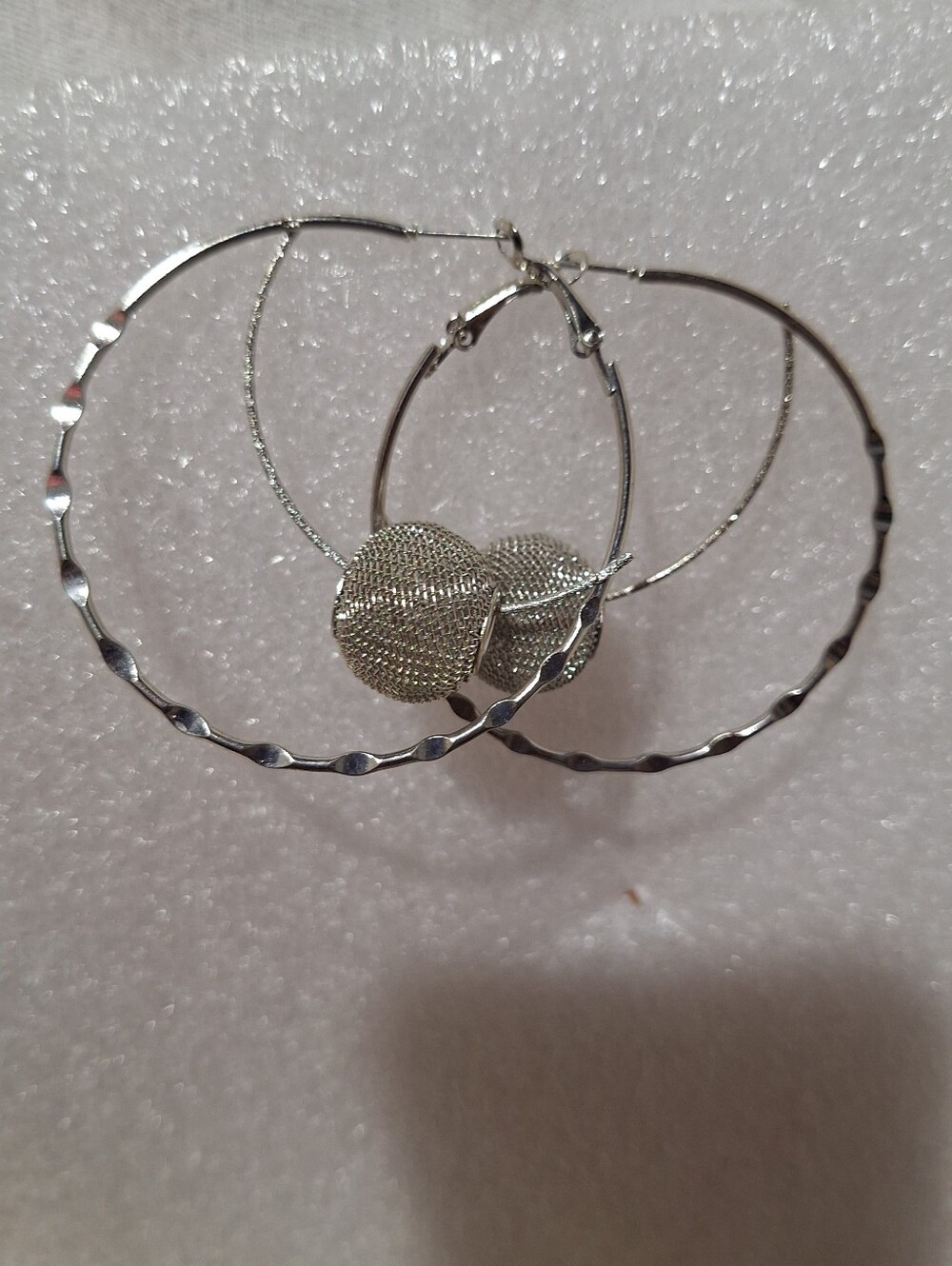 Silver-Tone Hoop Earrings with Mesh Knot Accent
